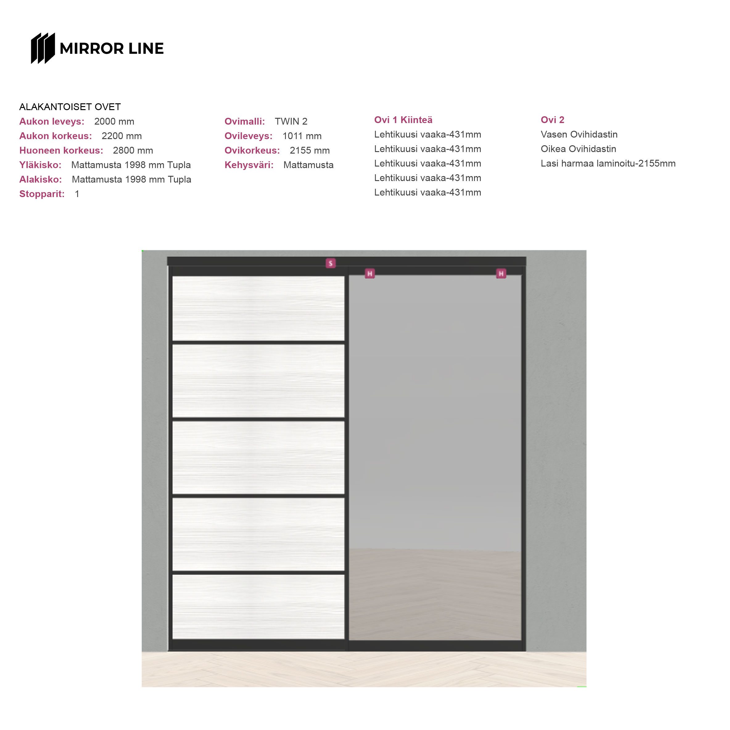 Mirror Line tilanjako-ovet 200 x 220 cm - Image 2